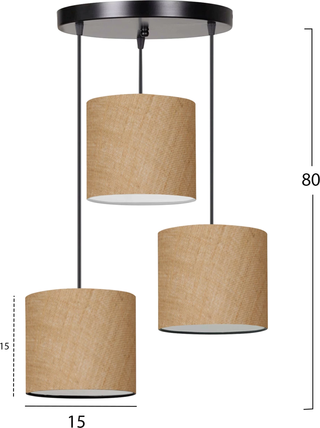 Stropna svetilka FH7622.01 črna osnova, 3-delni senčniki v peščeni barvi asimetrični