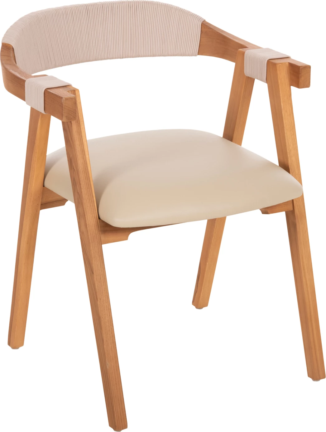 Jedilniški naslanjač RIMINI FH9867.07 iz tikovine v naravno-bež vrvi in PU sedežu 60x61x75,5H cm