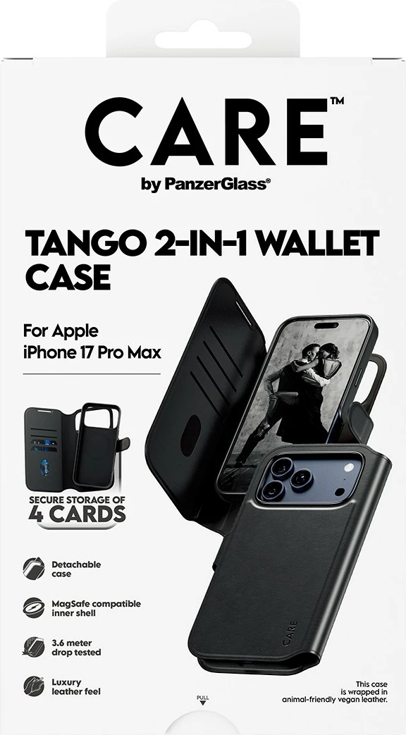 Ovitek za telefon PanzerGlass CARE Feature Case Tango 2in1 denarnica MagSafe za iPhone 17 Pro Max, črn