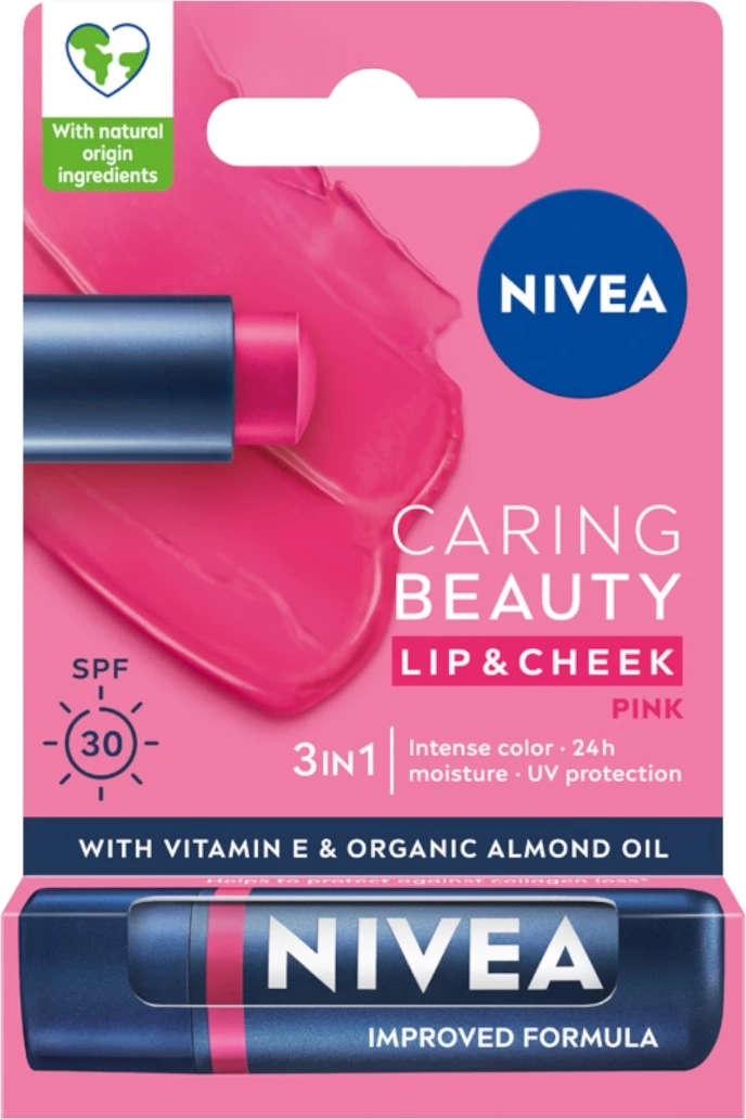 Negovalna šminka 3-v-1 za ženske Nivea Caring Beauty Nourishing Lipstick, rožnata, 4,8 g