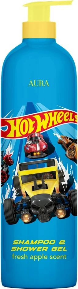 Šampon in gel za prhanje za otroke Aura Hot Wheels, osvežujoča jabolčna aroma, 1000 ml