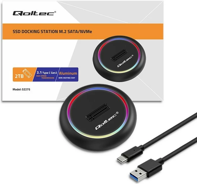 Postaja za dokiranje SSD M.2, NVMe/SATA, USB-C, 2TB, črna - Qoltec 52275