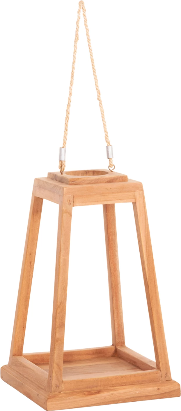 Dekorativna namizna lanterna za sveče, teak les, naravna barva, FH4584, 25x25x39-67H cm