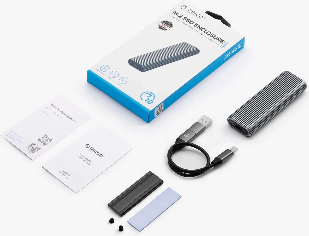 Računalniško ohišje za M.2 NVMe Orico AM2C3-G2, USB-C 3.2, sivo