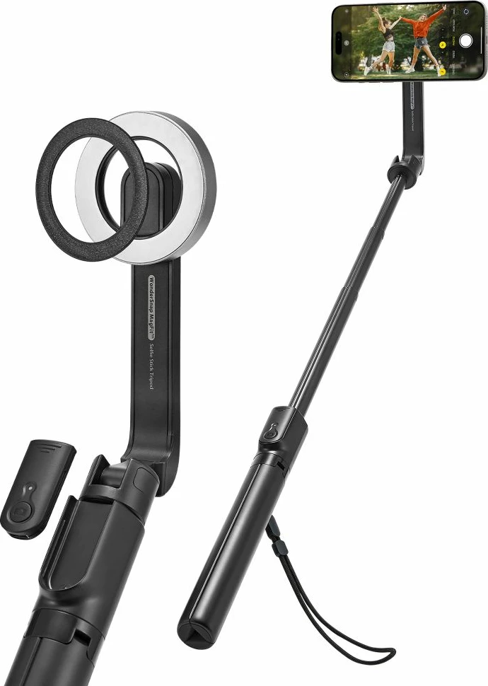 Selfie palica s MagSafe, Bluetooth, zložljiv tronožec Spigen S580W, črn