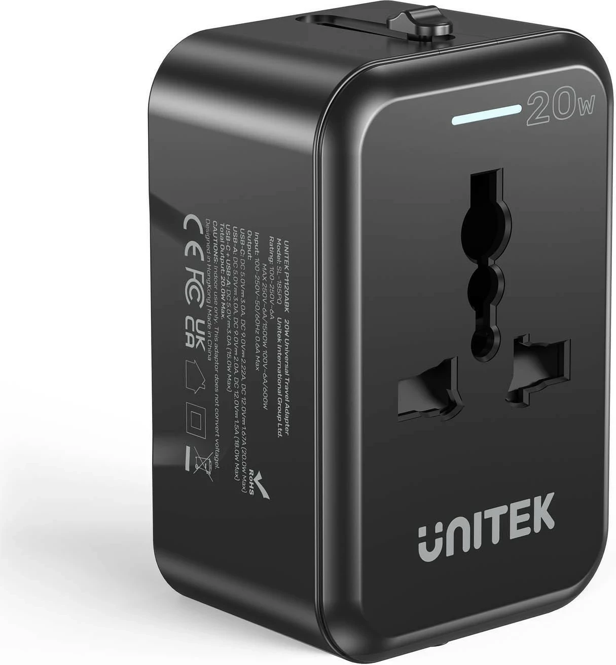 Potovalni polnilec Unitek, PD 20 W, črn
