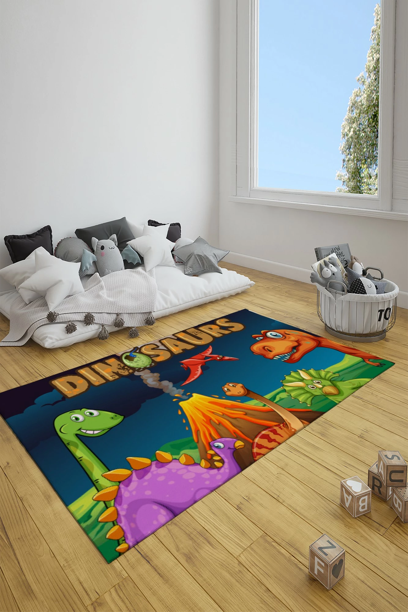 Otroška preproga, večbarvna, z motivom dinozavrov, 80 x 300 cm, CT-3076