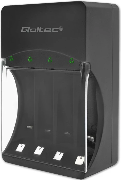 Polnilnik baterij Qoltec 50653, Ni-MH/Ni-Cd, AA/AAA, 300 mA, črn