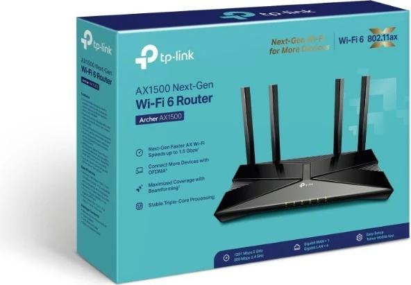 Usmerjevalnik TP-LINK Archer AX1500, Wi-Fi 6, 4 LAN, črn