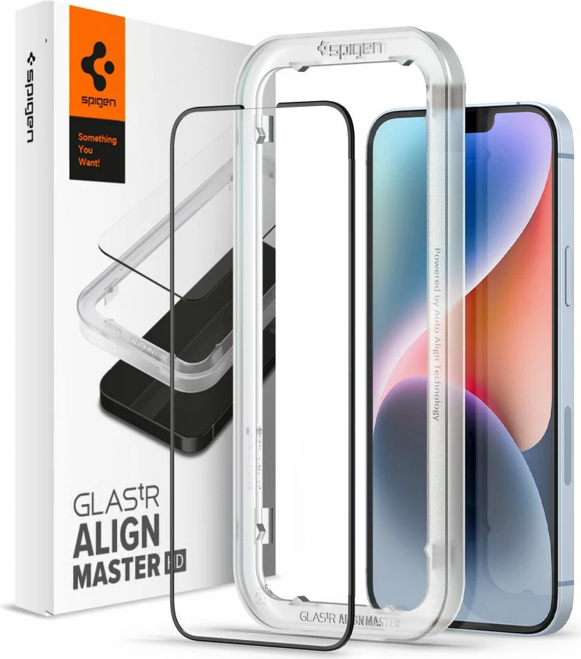 Zaščitno steklo ALM Glass FC za iPhone 13/13 Pro/14, črno — Spigen