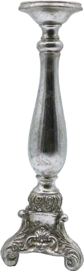 Držalo za sveče, poliresin, srebrne barve, 13x13x37 cm GABI