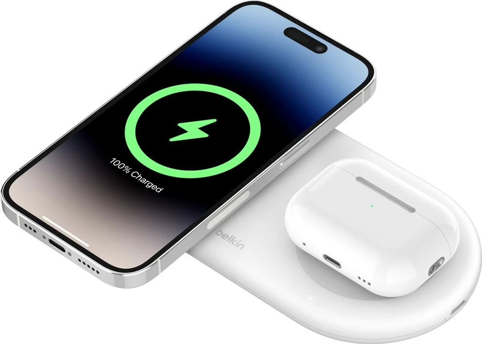 Brezžični polnilec, Belkin WIZ021vfWH, 15W, 2 napravi, USB Type-C, bel