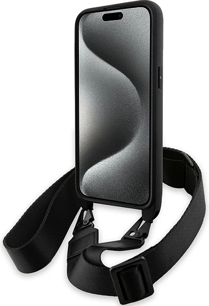 Ovitek za telefon BMW M Edition Carbon Stripe & Strap za iPhone 15 Pro, črn