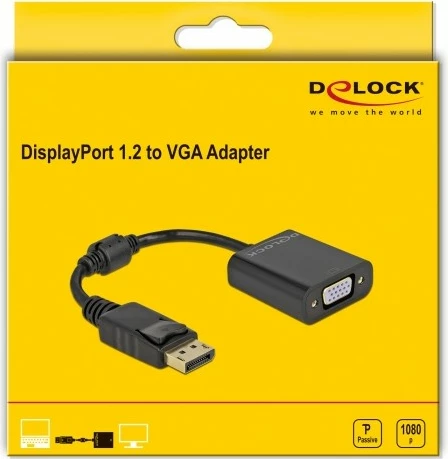Adapter DisplayPort na VGA DeLOCK 0,15 m črn