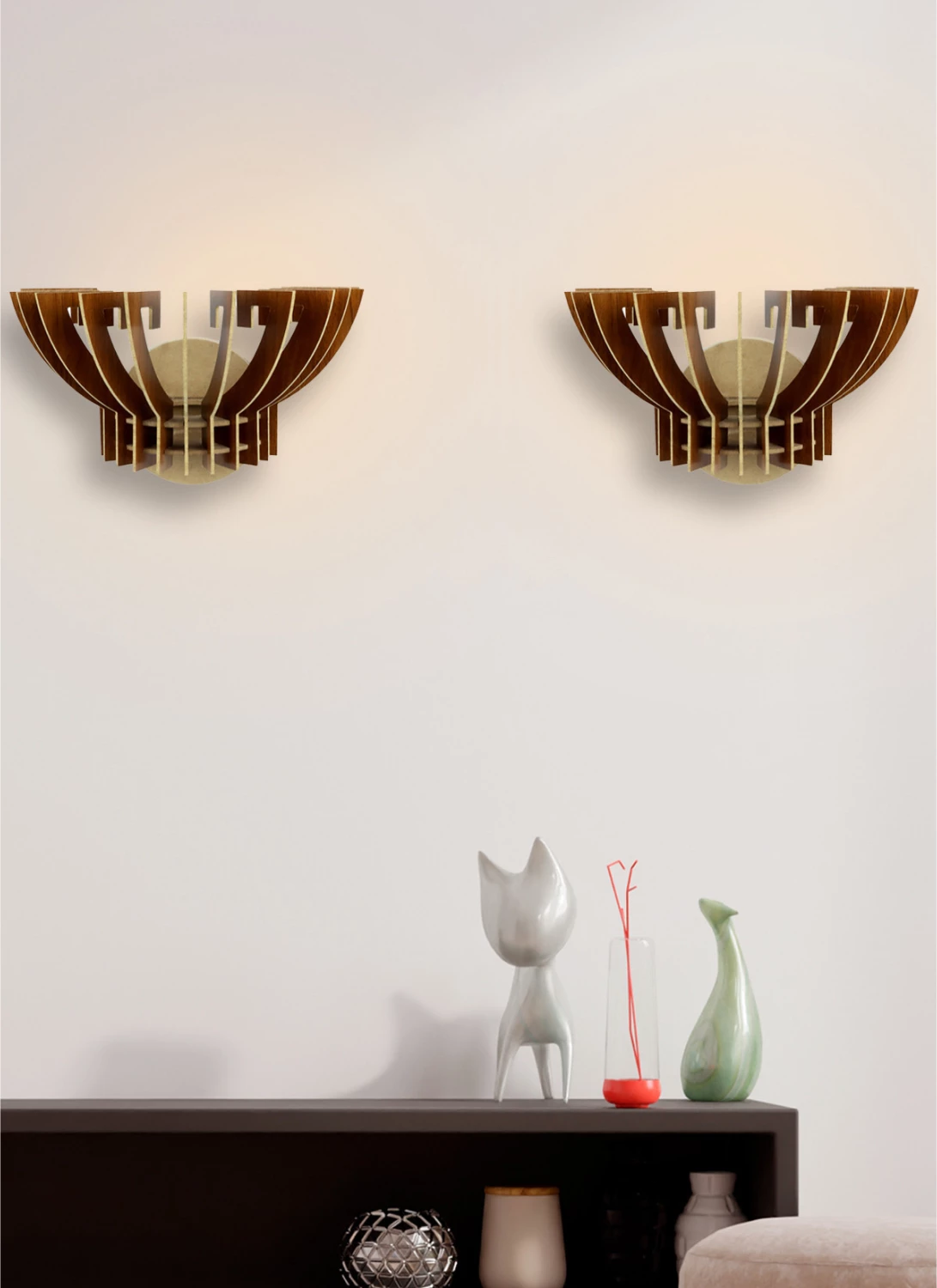 Set stenskih svetilk 2 kos lesene iz MDF oreh FH7382.02 32x22x19 cm