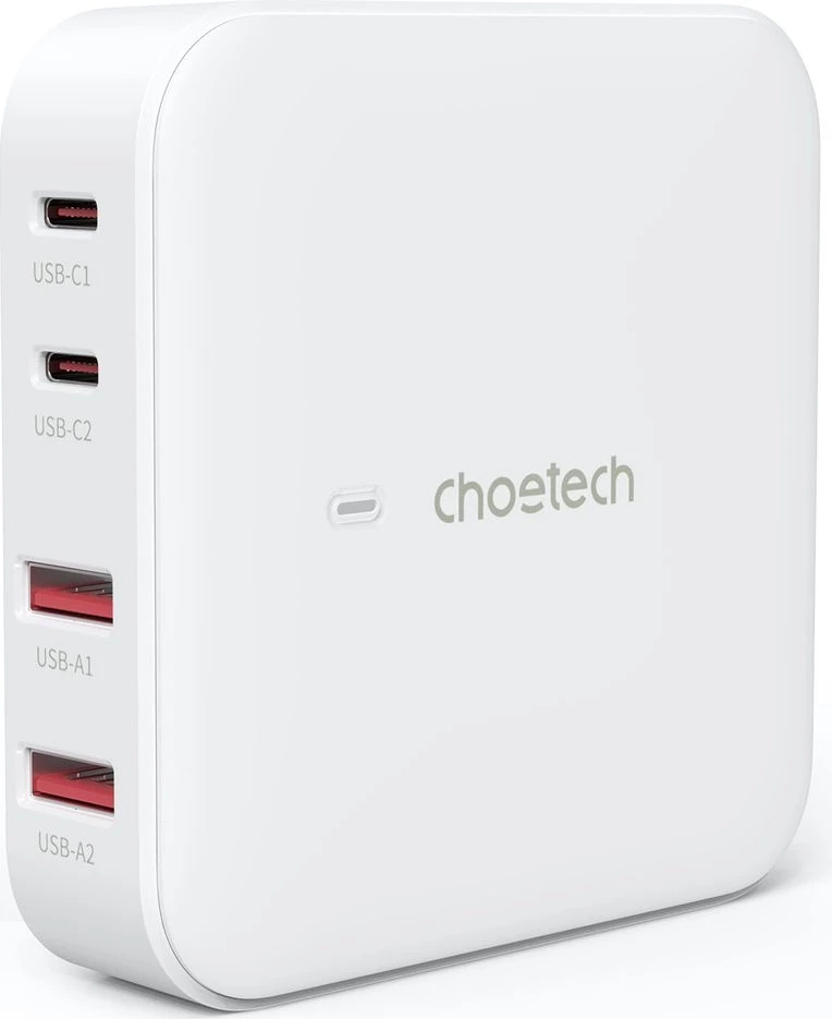 Stenski polnilec Choetech PD8008, 100W, 2x USB-C, 2x USB-A, bel