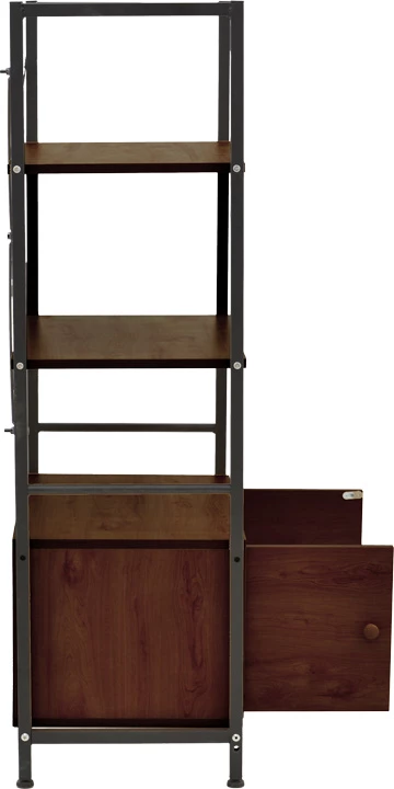 Stojalo s policami in omarico Kuili, črna kovina, MDF orehov odtenek, 60x36x121 cm