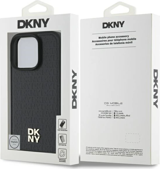 Ovitek za telefon DKNY Repeat Pattern Stack Logo MagSafe za iPhone 16 Pro Max, črn