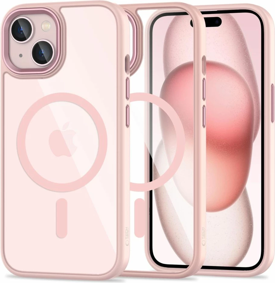 Prozoren rožnat ovitek Tech-Protect MagMat MagSafe za iPhone 15