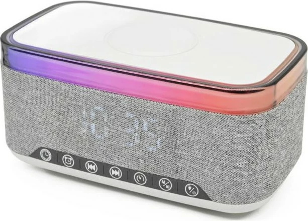 FM radio z budilko, Bluetooth, brezžično polnjenje, Denver, siva