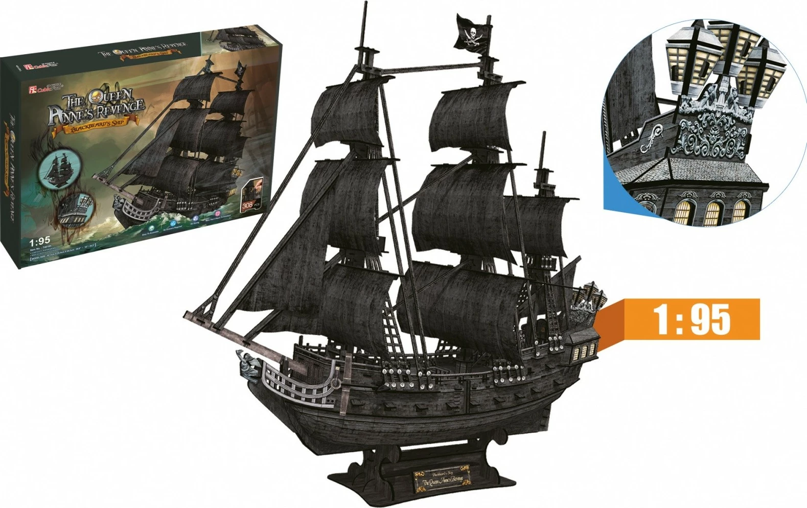 3D sestavljanka Cubic Fun Queen Anne's Revenge, velik komplet, 308 kosov