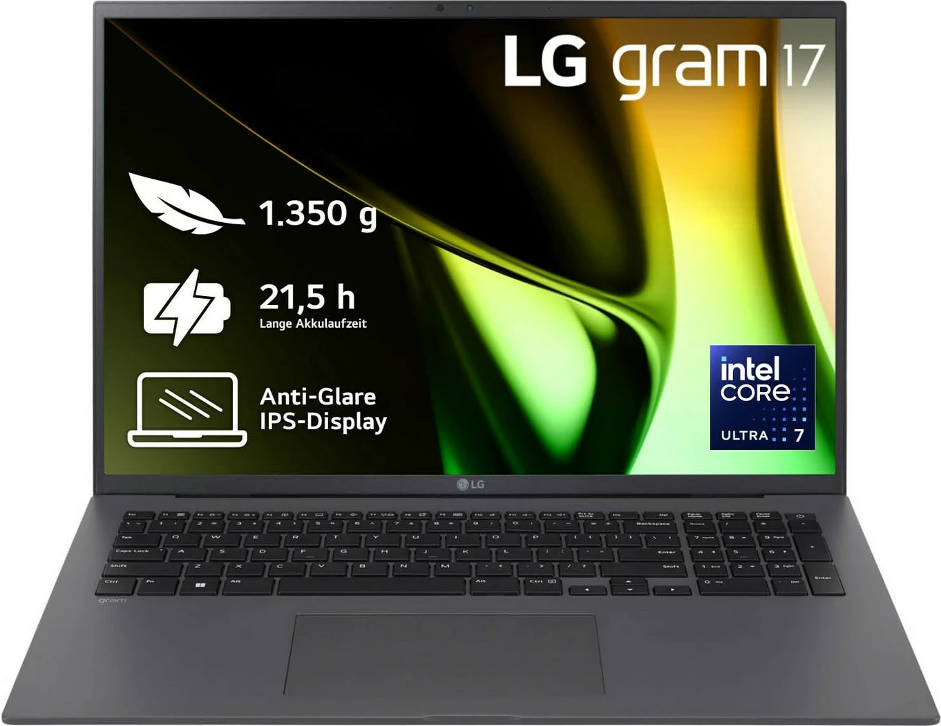 Ultra lahek prenosnik 17" LG gram 17Z90S-G.AD7CG, Intel Core Ultra7 155H, 1,35 kg, siv
