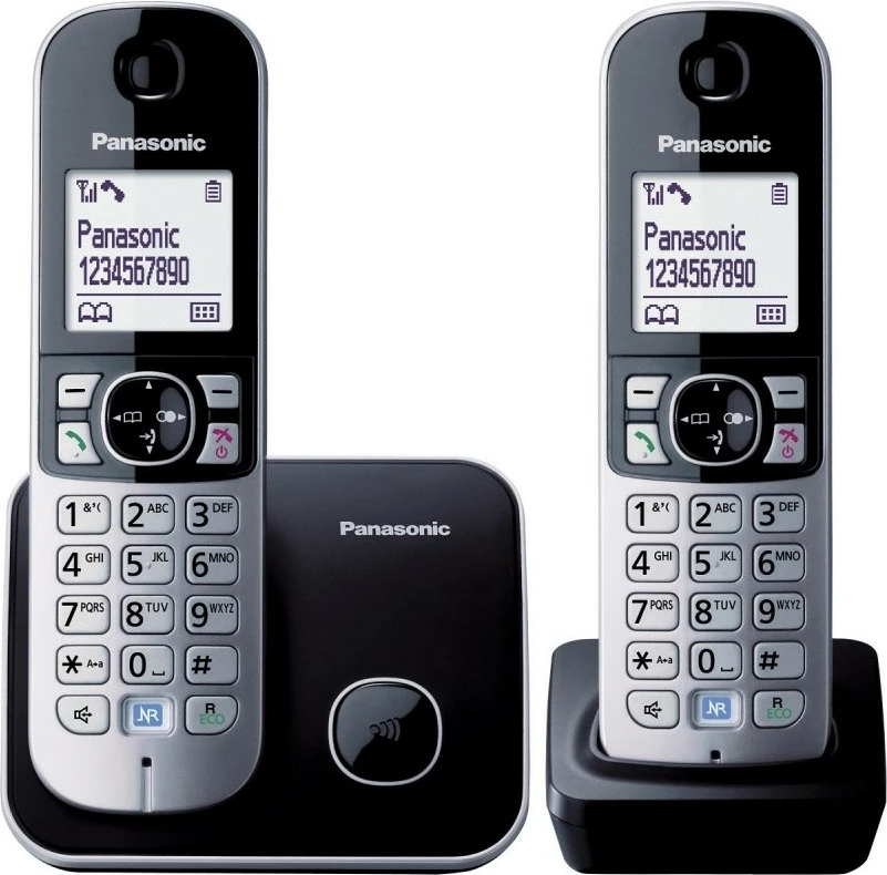 Brezžični telefon Panasonic KX-TG6812, 2 slušalki, črn/srebrn