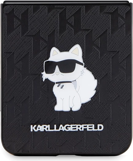 Ovitek za telefon Saffiano Monogram Choupette Pin za Samsung Galaxy Z Flip 5, Karl Lagerfeld, črn