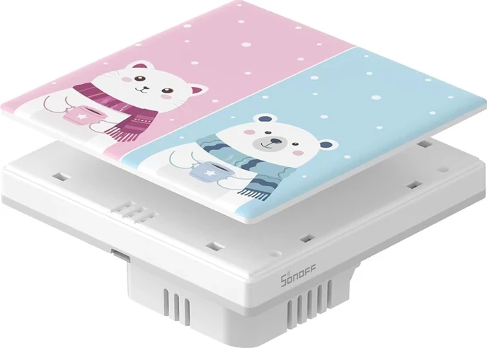 Dekorativni pokrov za dotikavno stikalo, plastika, rožnat/moder Sonoff T5-2C-86-cartoon