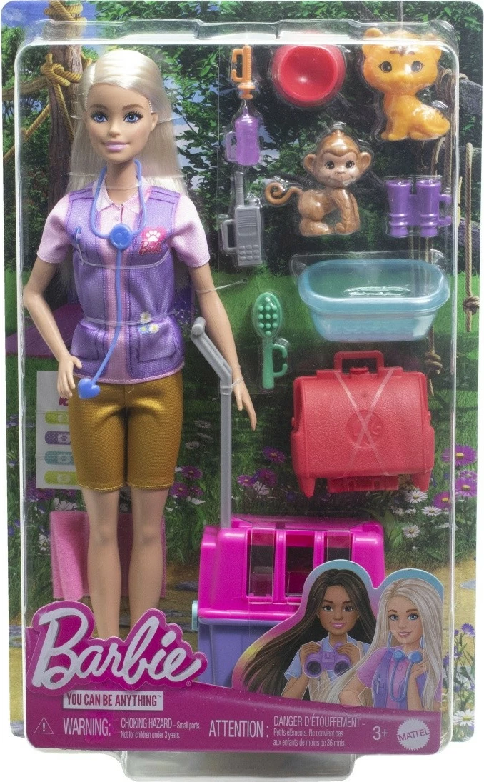 Set za reševanje živali z lutko, opico, tigerjim mladičem in dodatki, Barbie Mattel HRG50, za otroke