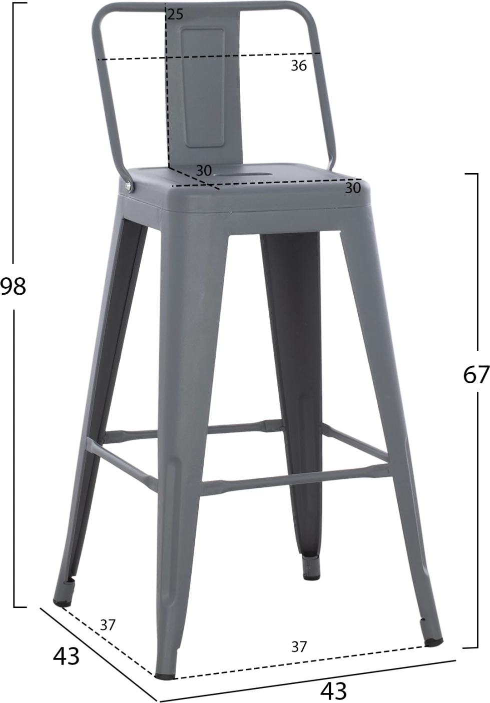 Srednje visok kovinski stol Melita v sivi barvi FH8574.10 42x42x98 cm