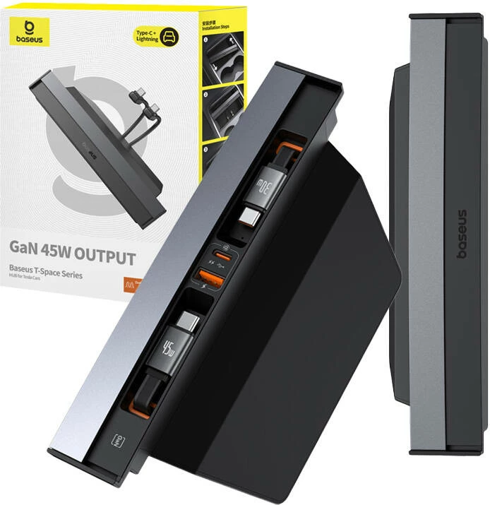 Avtomobilski hub z USB-C na USB-C kablom, Baseus T-Space, črn