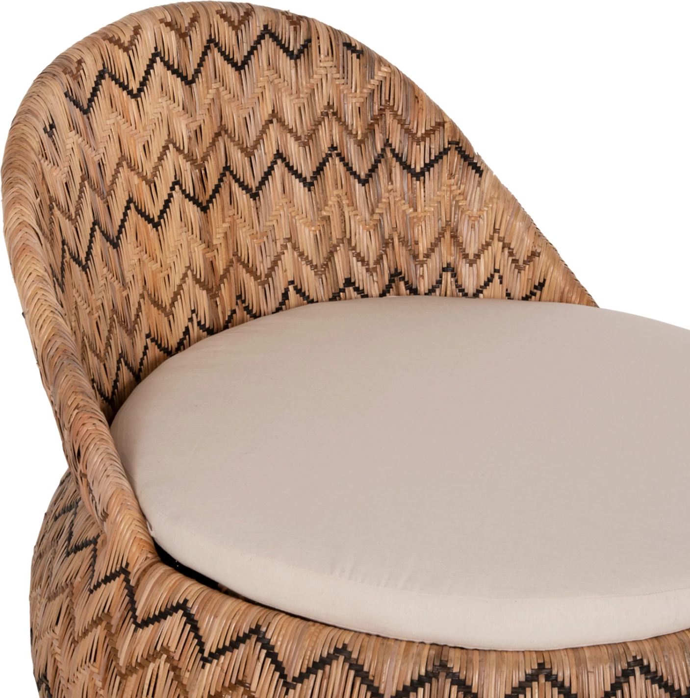 Okrogli naslanjač LADLON FH5992 iz ratana v naravni barvi - blazina v ecru 97x97x76H cm