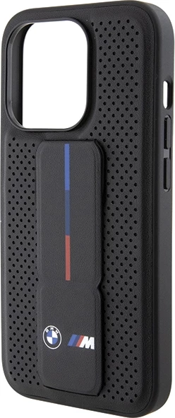 Zaščitni ovitek BMW Grip Stand Smooth & Perforated za iPhone 15 Pro Max, črn