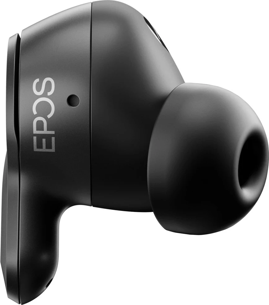 Pravi brezžični slušalke EPOS ADAPT E1TWS, Bluetooth 5.3, črne, s polnilno škatlico