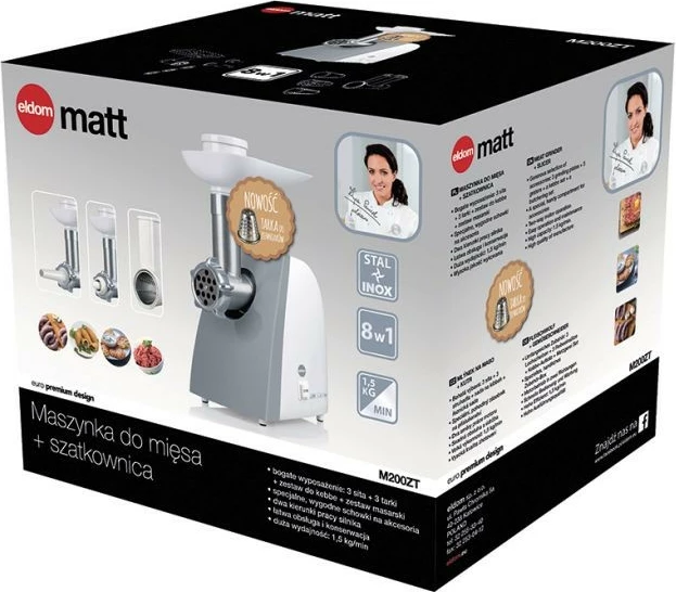 Mlinček za meso in rezalnik zelenjave Eldom M200ZT, 400 W, siv/bel, komplet dodatkov