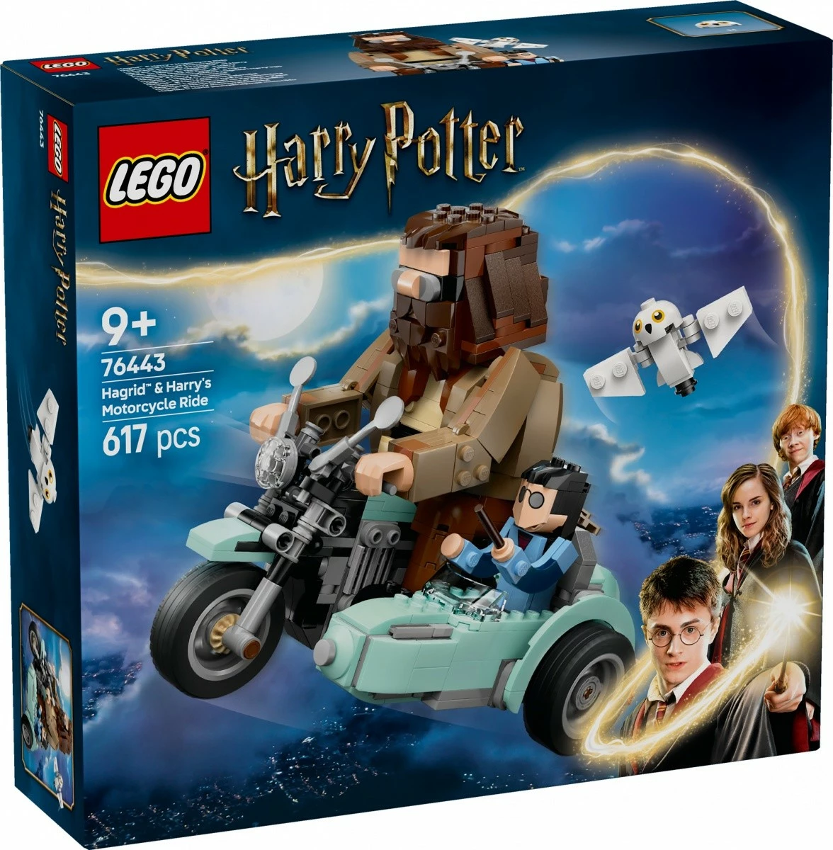 Motočiklet z bočnim vozilom Hagrid & Harry, set LEGO Harry Potter 76443, 617 kosov, plastika
