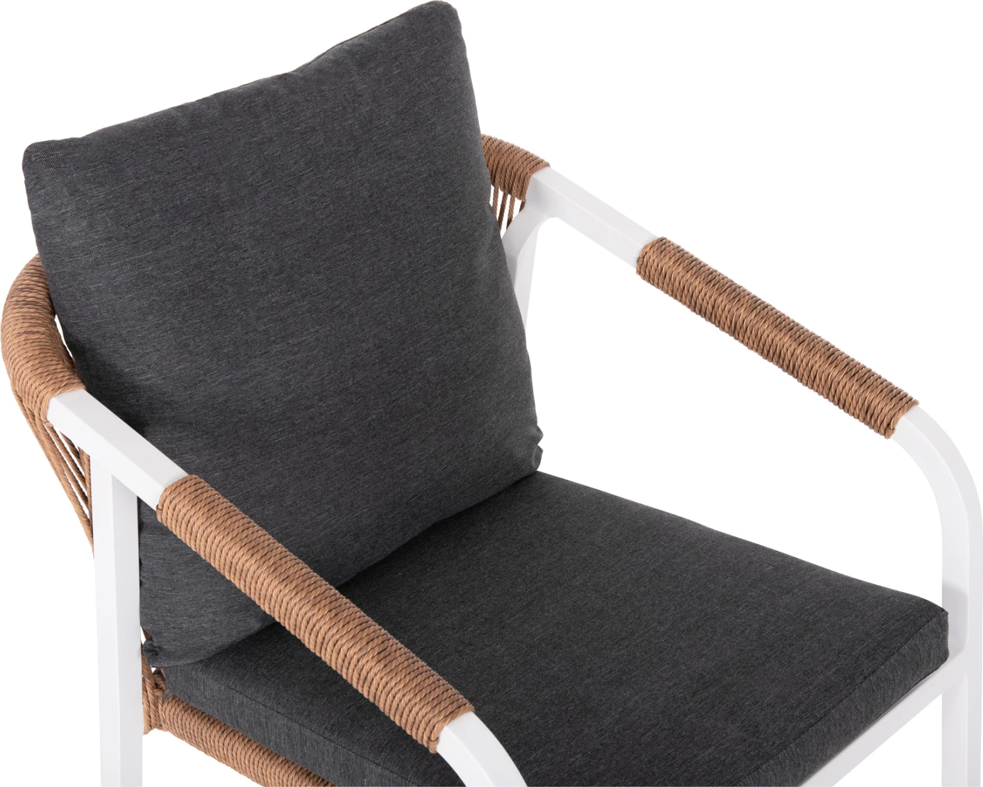 Fotelj MAERLY FH6051.01 bel aluminij-antracit blazine-P.E. ratan v svetlo rjavi barvi 55,5x62,5x85Hcm