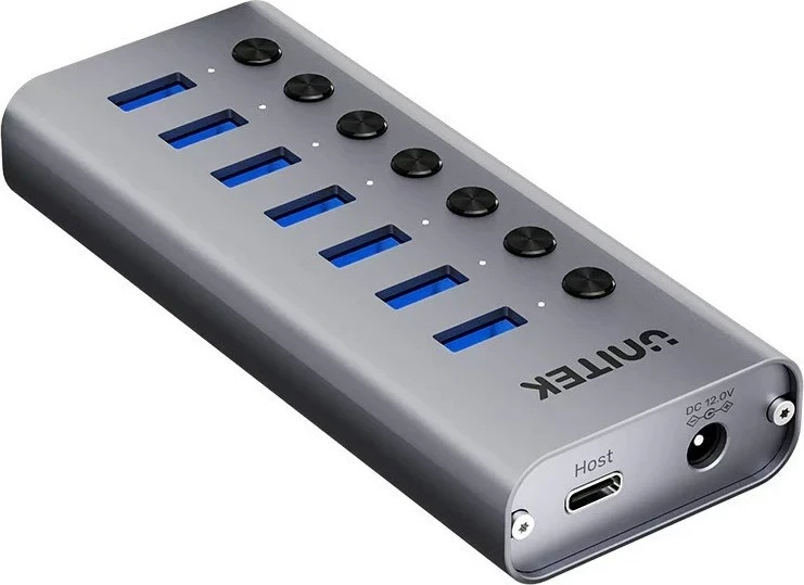 USB-A 3.0 hub, 7 vrat, siv — Unitek H1314A01-EU