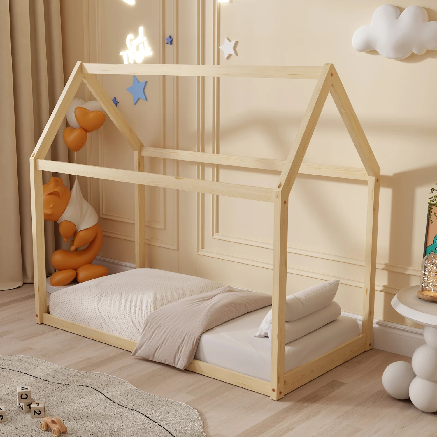 Postelja za otroke PEPE FH677.01 t.MONTESSORI iz masivnega borovega lesa v naravni barvi - 190x90 cm