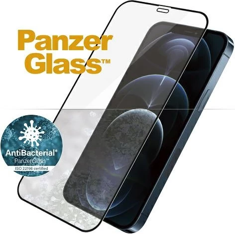 Zaščitno steklo E2E Super+ Microfracture PanzerGlass za iPhone 12 Pro Max, antibakterijsko, črn okvir