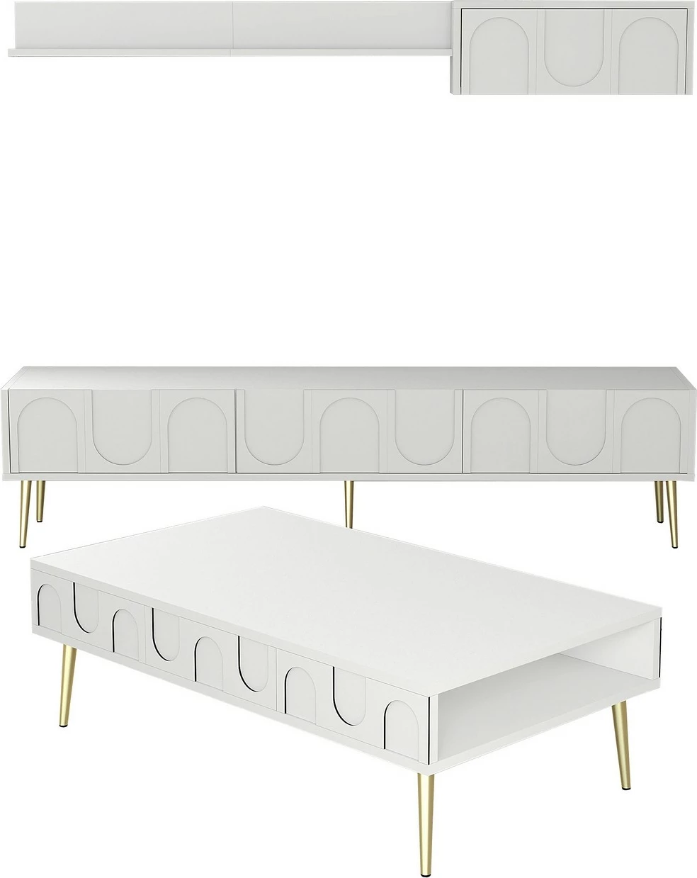 Pohištveni komplet za dnevno sobo, Skye Decor Lyon 3, beli in zlati