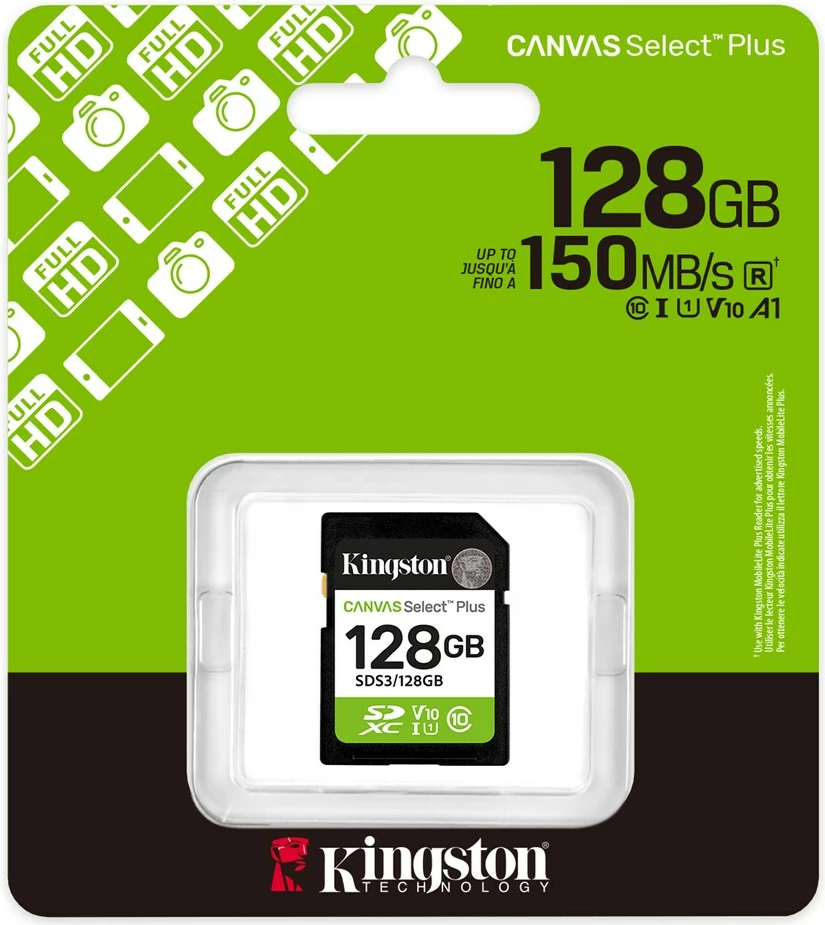 Kartica za pomnilnik SDXC 128GB, 150MB/s, črna - Kingston Canvas Select Plus Gen3