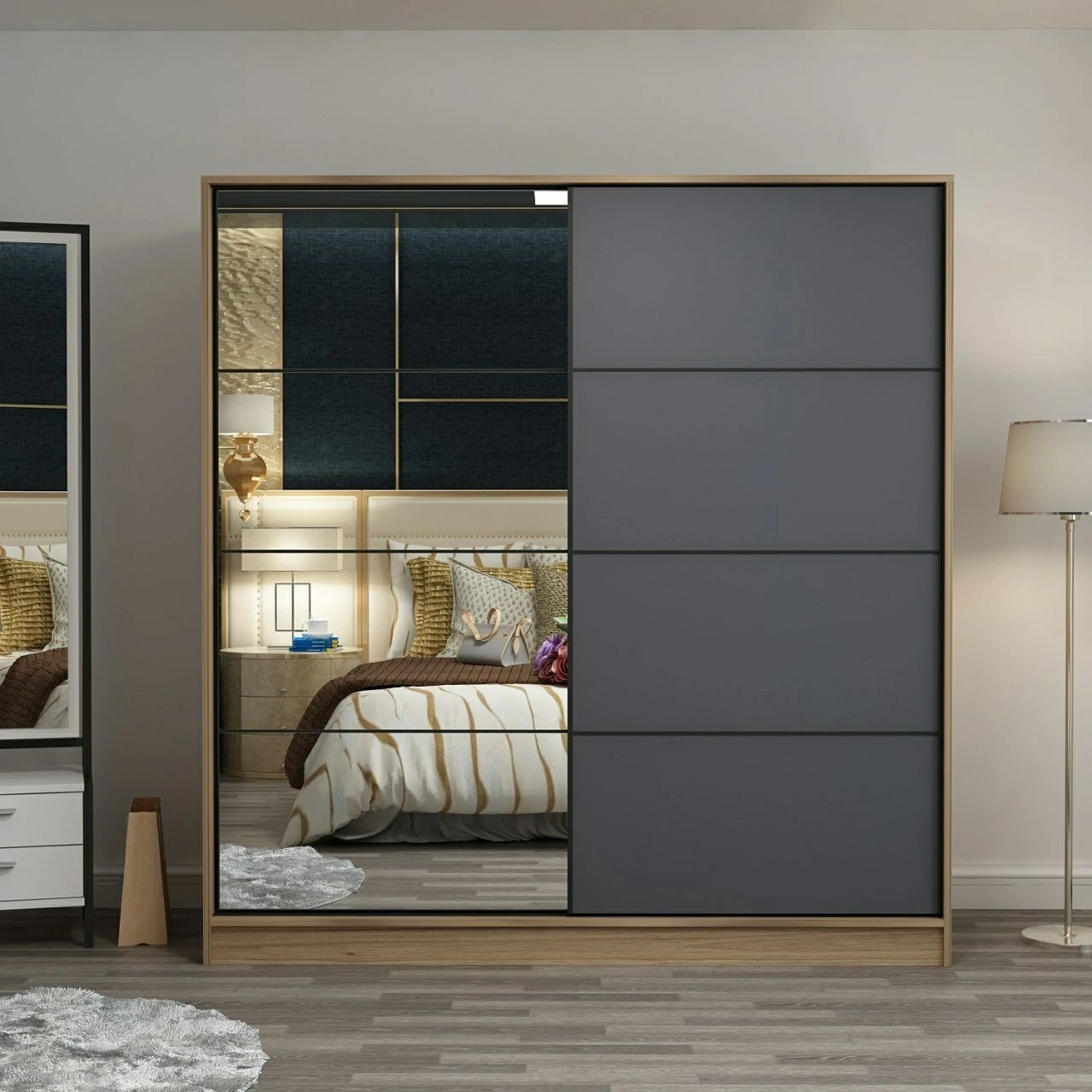 Garderobna omara Hanah Home Kale, hrast in antracit, 180x210x52 cm
