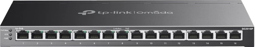 16-portni Gigabitni pametni stikalnik z 8 PoE+ vrati, TP-Link Omada, upravljan, L2/L2+, Gigabit Ethernet (10/100/1000), za montažo v rack