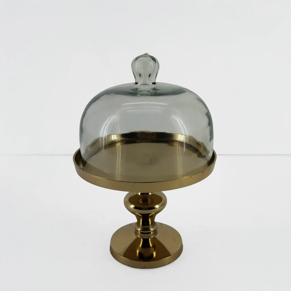 Dekorativna posoda s pokrovom, aluminij in steklo, zlata, 20x20x29 cm