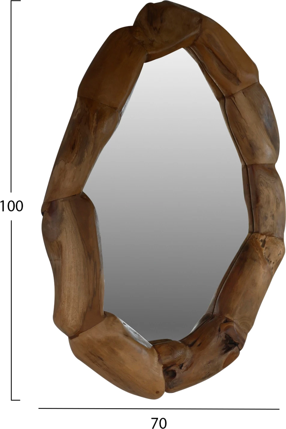 Ogledalo iz masivnega tikovega lesa naravne barve 100x70H