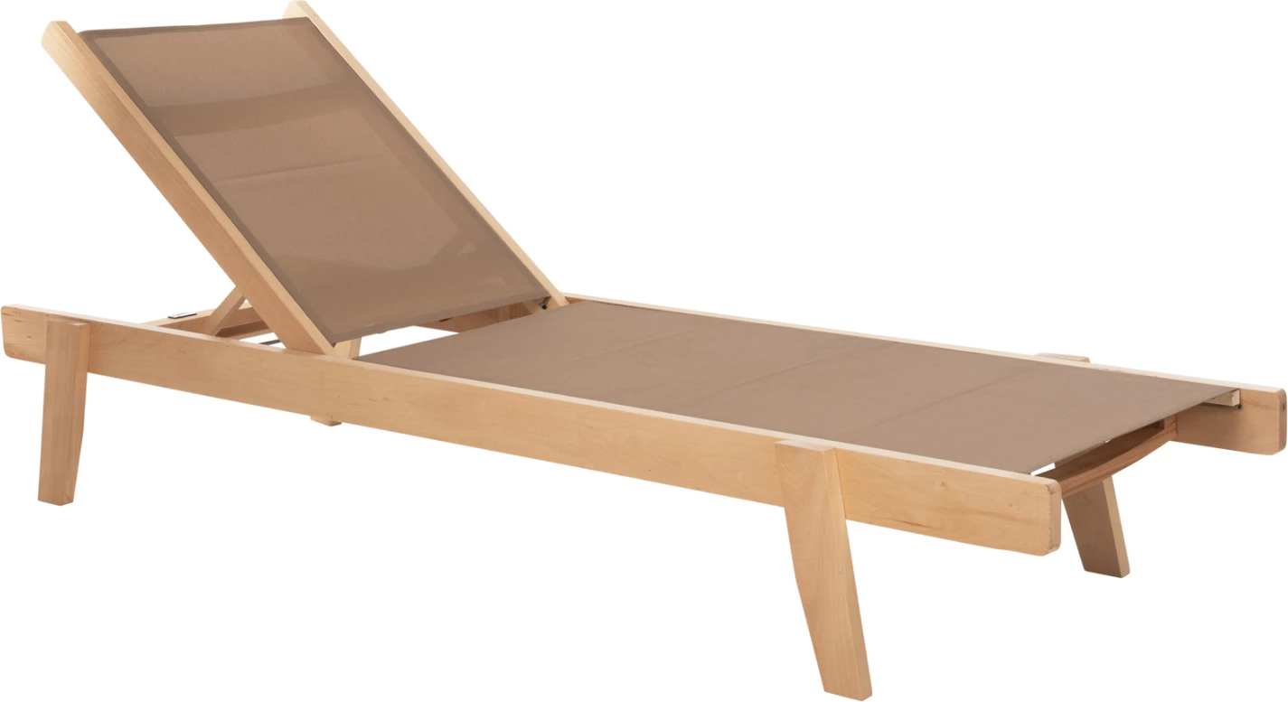 Profesionalni ležalnik iz bukovega lesa CRETA v naravni barvi in mocha textilene 200x61-66x31-91Hcm.FH10356.05