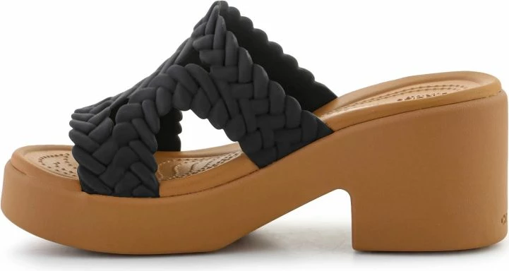 Sandali z nizkim petom, Crocs Brooklyn Woven Slide Heel, črni