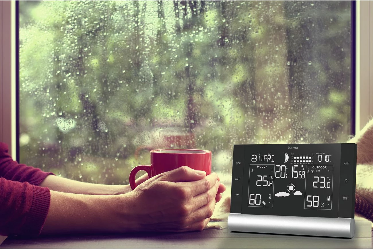 Vremenska postaja, digitalna, z VA zaslonom, črna Hama Black Line Plus